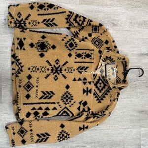 Boutique Tan and Black Aztec Fleece Pullover